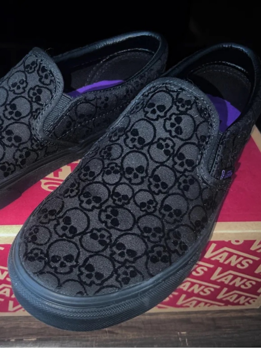 Vans Black Skull Slip-On Sneakers - Picture 2 of 16